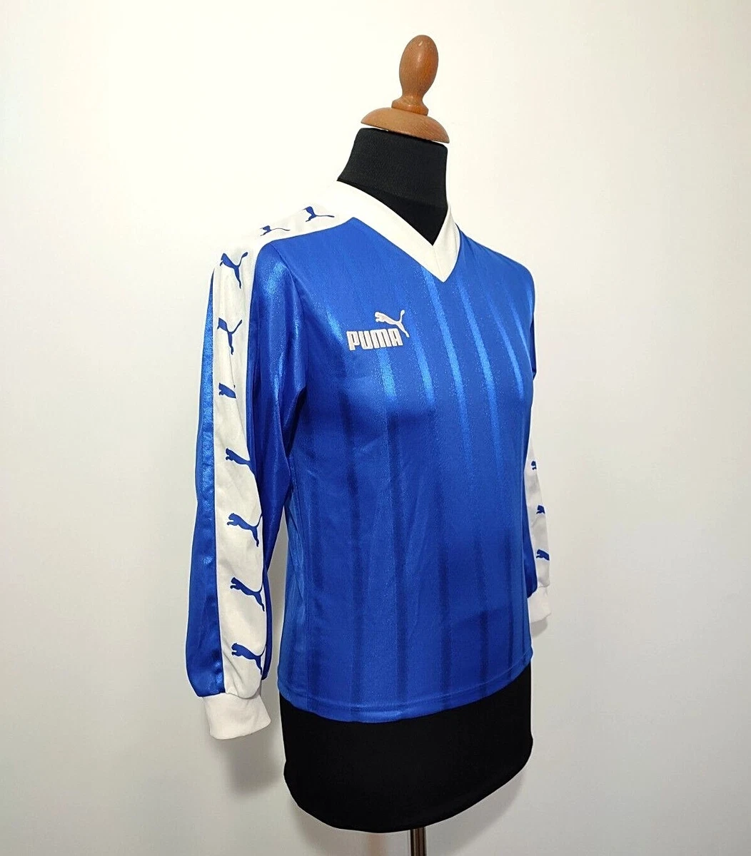 Vintage Puma Soccer Football Jersey Shirt 90s Long Sleeve XS Blue Striped Men s
