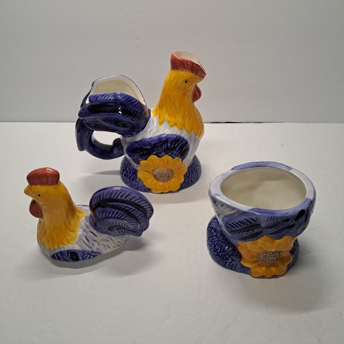 Vintage 3 Stck. Avon Hahn Sonnenblume Kaffee Milchkännchen Zucker Set Keramik 5,5" Bauernhof - Bild 2 von 11