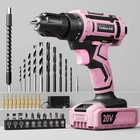 Pink Cordless Drill Set, 20V Electric Power Drill for Women, Lightweight Elec...