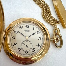 SEIKO 7N07-0010 Gold Pocket Watch Small Seconds Quartz Working Condition
