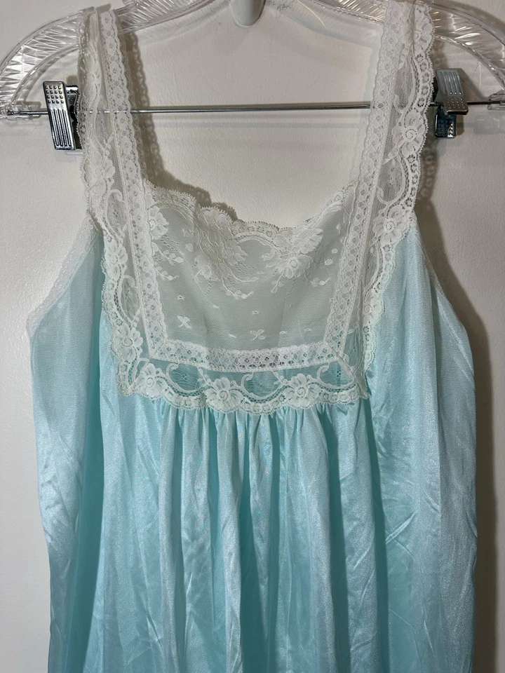 Camisón Gilead Vintage Nylon Talla 36 Grande Detalle Encaje Midi Azul Foto 2 de 4