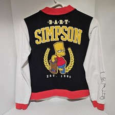 The Simpson's Boys Bart Button Up Varsity Bomber Jacket Size 18/20 Youth