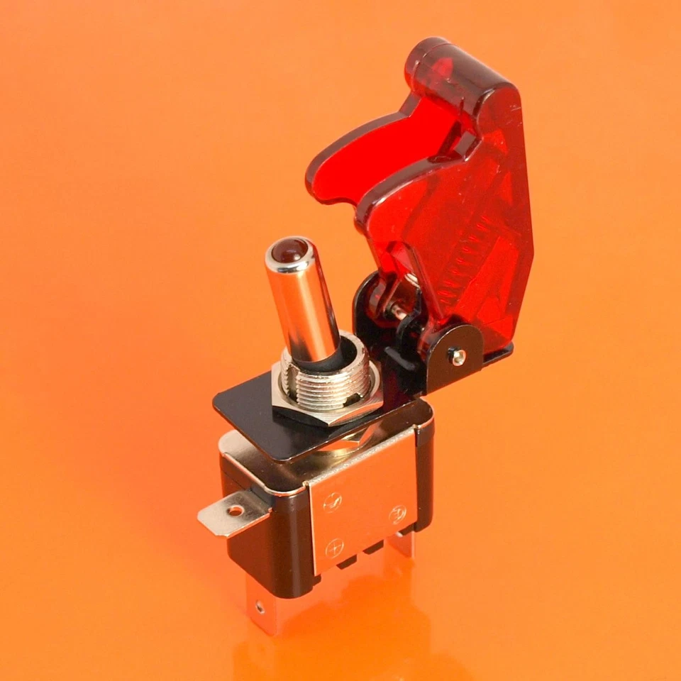 12V ILLUMINATED LED TOGGLE SWITCH AIRCRAFT MISSILE FLIP UP COVER CAR ON/OFF SPST