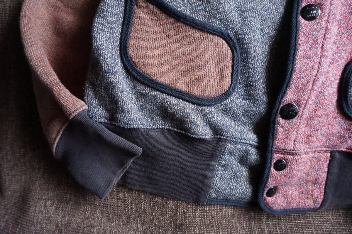 Crazy Pattern Patchwork Sweatshirt Engraved Butto… - image 3