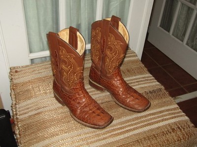 Herencia Brown Caiman Embossed Cowboy Western Square Toe Boots Men 6.5  Mex 25.5