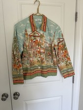 Coldwater Creek Linen Blend Jacket Women s M Mediterranean Coastal Print Button