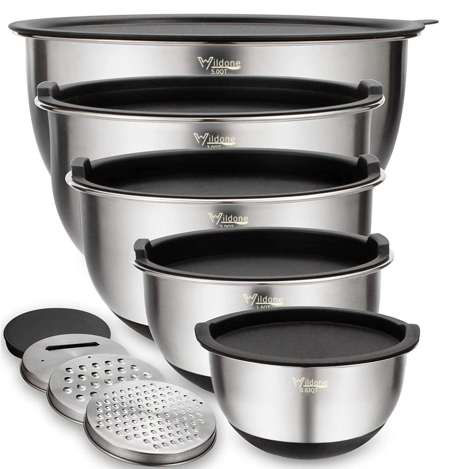 Mixing Bowls with Airtight Lids Set, 5PCS Stainless Steel Nesting Bowls for K...