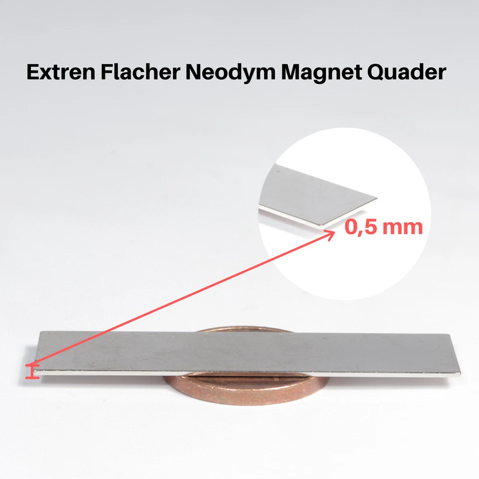 Neodym Magnet Quader 40x10x0.5mm dünner Neodym-Magnet extrem flacher Magnet N50 - Bild 3 von 4