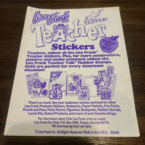Vintage Lisa Frank Sticker Sheet Teacher S540 - Picture 4 of 4