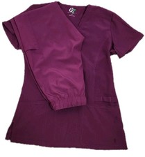 GT Performance Womens Size XS Maroon Scrub Set Of V-Neck Top And Slim Joggers