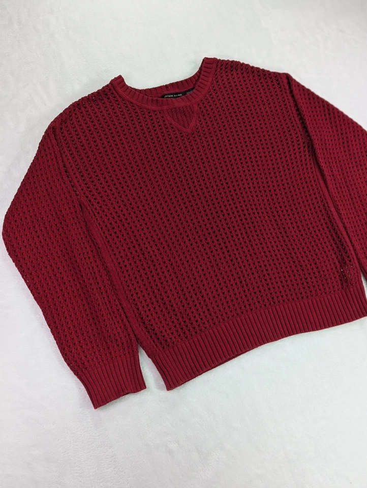 Suéter tejido pescador rojo oscuro Jeanne Pierre talla grande 100 % algodón Foto 2 de 4