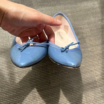 Rare Repetto Brigitte Patent Pointed Toe Flats Women's Shoes Blue