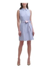 HARPER ROSE Womens Blue Belted Partial Button Closure Short Shirt Dress 8
