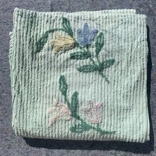 Vintage Mid Century Green & Pastels Floral Cotton Chenille Rectangular Bedspread