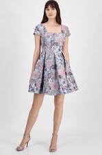 Tahari Women's Floral-Brocade Square-Neck Fit & Flare Dress-Ice Multi SIZE 16