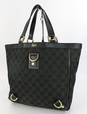 Autentica borsa GUCCI nera GG in tela e pelle piccola Abbey Tote Bag #64656