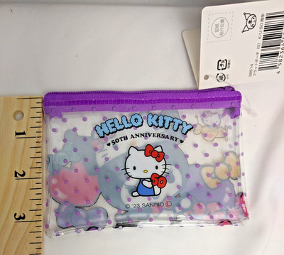 SANRIO Hello Kitty Coin Purse 50th Anniversary Pouch Zipper Bag Purple Clear NEW