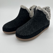 Dluxe by Dearfoams Womens Large 9-10 Gray Felt Faux Fur Bootie Slippers RN21310