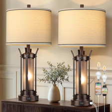Farmhouse Table Lamps Set of 2 for Living Room, beside Lamps for Bedroom with US