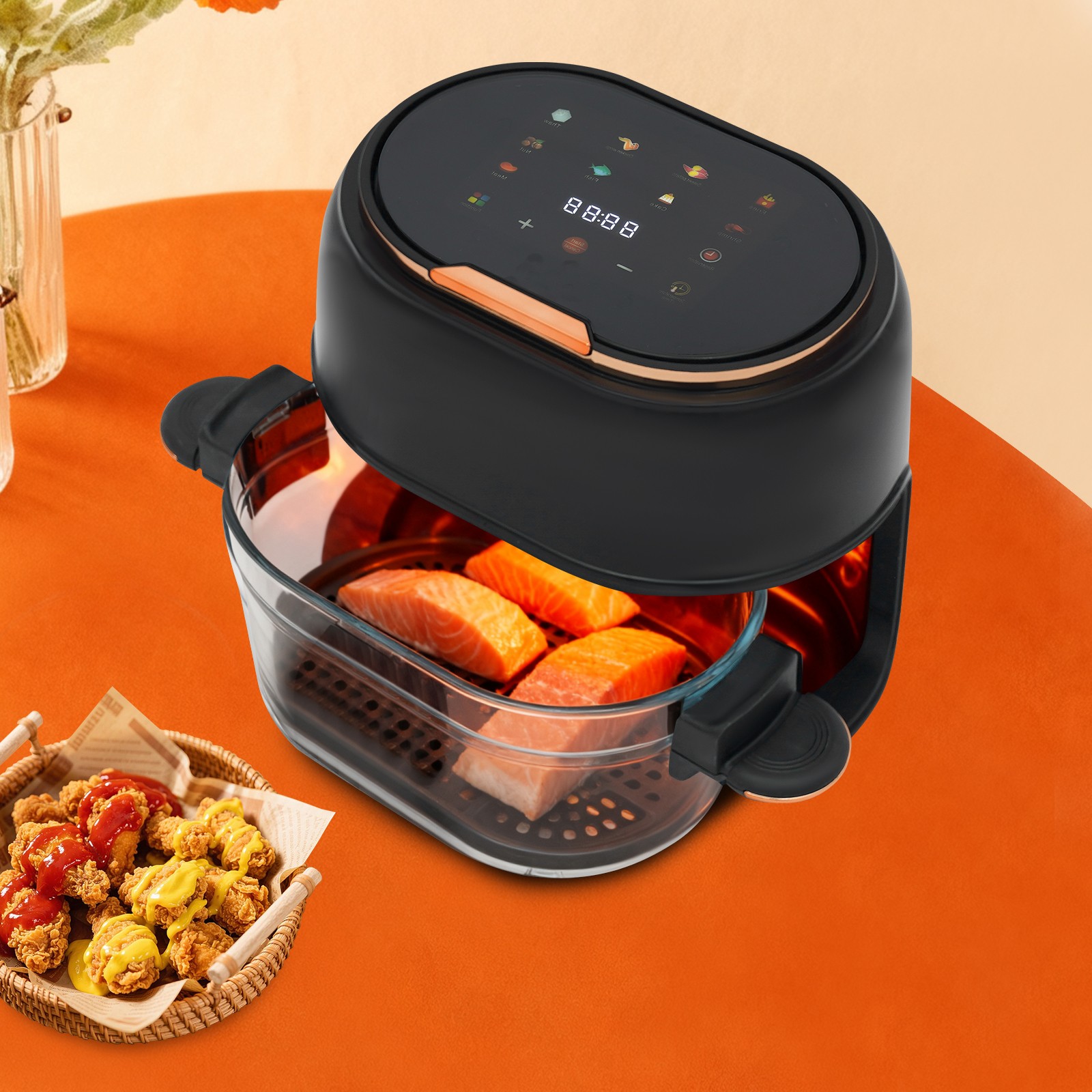 Friggitrice ad Aria Calda Nera 1350 W Friggitrice ad Aria Calda con Touch Screen con Touchscreen foto 2