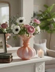 Vintage Fenton Peach Crest Melon Vase - Pink and White Ruffled Rim Art Glass