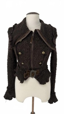 Vintage Zone blaue braune Strukturjacke mit Zierschnalle