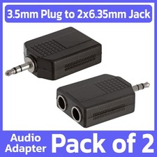 2 Pack 3.5mm Plug to 2x 6.35mm Jack Adapter Stereo Audio Converter Y-Splitter