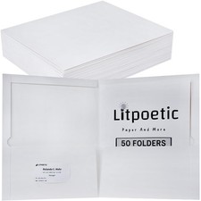 50 Pack Glossy Laminated Paper Folders with 2 Deep Pockets Business Card Sl...