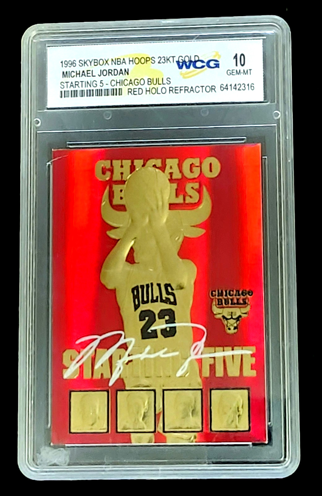 1998 Skybox Hoops Starting 5 MICHAEL JORDAN 23 KT RED GOLD REFRACTOR Gem Mint 10