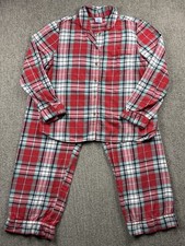 Lands End Womens L 14-16 Flannel Pajama Set Button Up Long Sleeve Pants Plaid