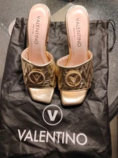 Valentino By Mario Valentino Gold Slides Sandals Heels  7 NWOT
