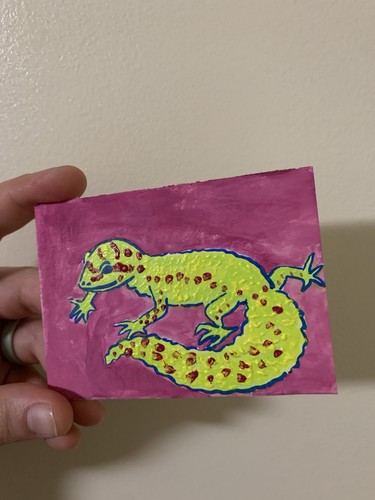 Green Leopard Gecko ACEO Acrylic Watercolor Painting By Madylyne Smith Mini