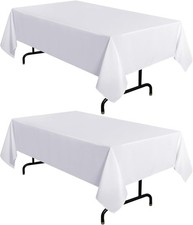 2 Pack White Tablecloth 60 x 102 Inch Rectangle 6 Feet Table Cloth Washable