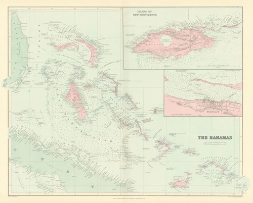 Bahamas. Turks & Caicos. New Providence. Nassau plan. 53x67cm. STANFORD 1901 map