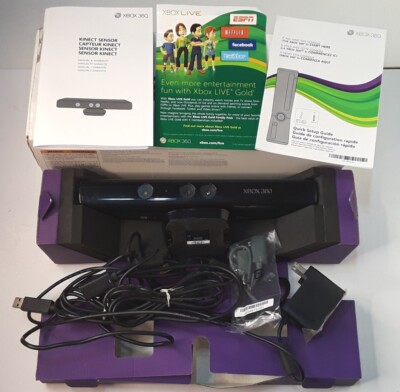 Microsoft Xbox 360 Kinect Sensor Bar w/Power Cord USB Adapter Manual Box Tested