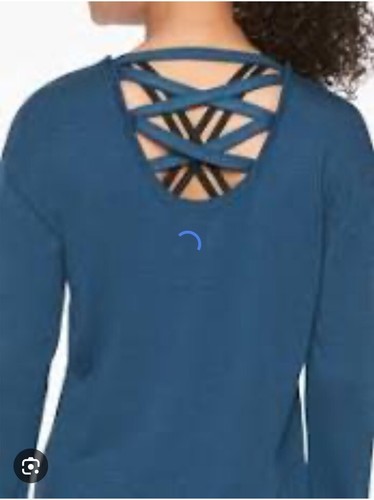 Athleta Girl Criss Cross Back Sweatshirt Sz: XL/14 Blue Soft - Picture 4 of 5