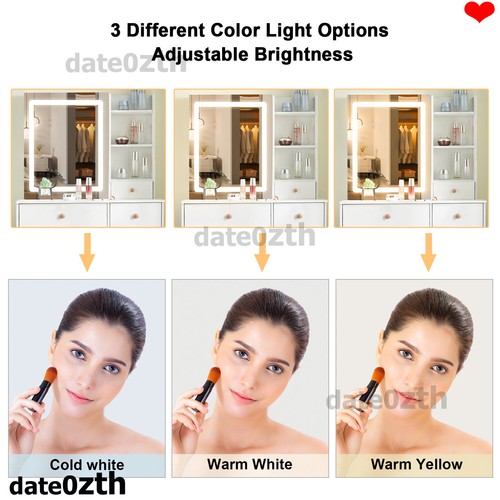 Dressing Table Sliding Lighted Mirror Makeup Dresser Vanity Stool Set 6 Drawers - Picture 13 of 15