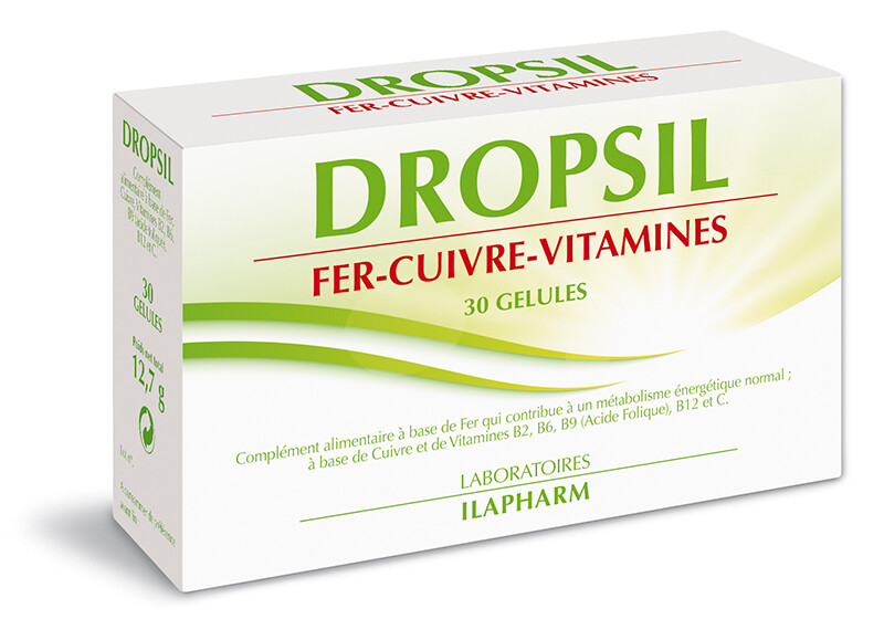 Dropsil Fer et Cuivre avec Vitamines Complément pour le Dynamisme 30 Gélules