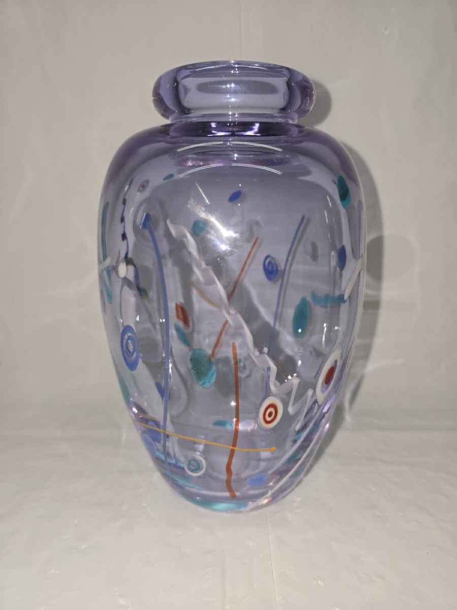 James Clarke（ジェームズ・クラーク）スタジオアートガラス 花瓶 James Clarke Studio Hand Blown Art Glass Vase Signed 1987 7.5 Inch