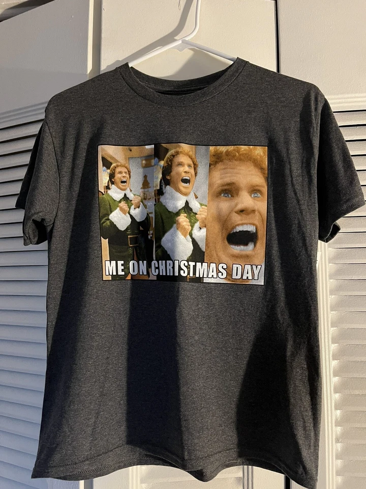 Camiseta masculina grande cinza Natal elfo filme equipamento oficial - Imagem 2 de 4