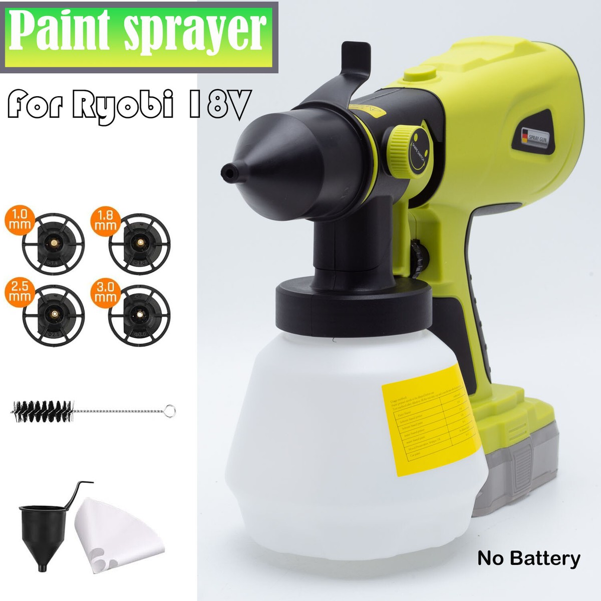 Cordless Paint Spray Gun For Ryobi 18V 20V Li-Ion Battery