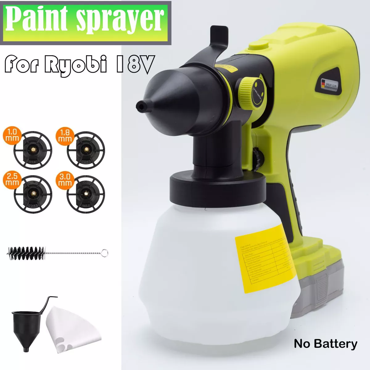 Cordless Paint Spray Gun For Ryobi 18V 20V Li Ion Battery Brushless Motor 800ML