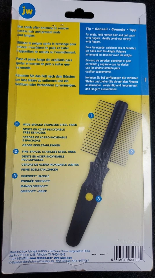 JW Pet Gripsoft Double Sided Comb for combing Model # 65030 for all breeds types - Image 2 of 2