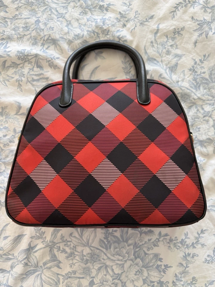 VERA BRADLEY Buffalo Checked Bowler Satchel Shoulder Bag Purse Red/Black Tote - Image 2 of 4