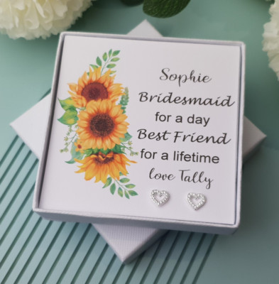 Hochzeit Sonnenblume Motiv Geschenk für Brautjungfern, Ohrringe 925 Sterling Silber