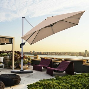 Cantilever Umbrella 10ft Square Patio Offset 360 Degree Tilt Outdoor Tan Ebay