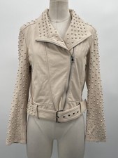 Lamarque Women's Anela Genuine Studded Leather Blush Pink Moto Jacket Size Small