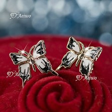 9K GF 9CT SOLID ROSE GOLD FILLED BUTTERFLY EARRINGS STUD BLACK WHITE
