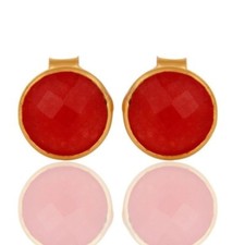 18K Gold Plated 925 Silver Red Aventurine Gemstone Post Stud Earrings Jewelry