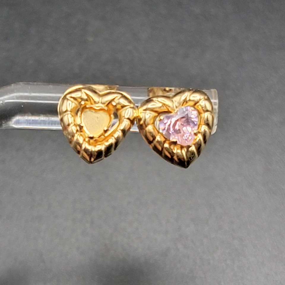 Aretes con corazón de oro amarillo de 14K bisel trenzado de circonita cúbica rosa amor delicada joyería fina Foto 2 de 4